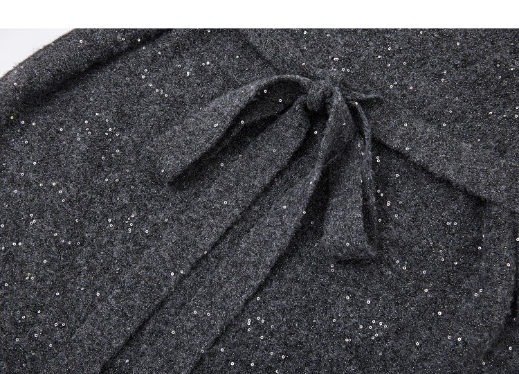 Demana "Brilliant Star" Winter Wool-Blend Heavy Sequin Round Neck A-Line Tie-Waist Elegant Women's Dress 3