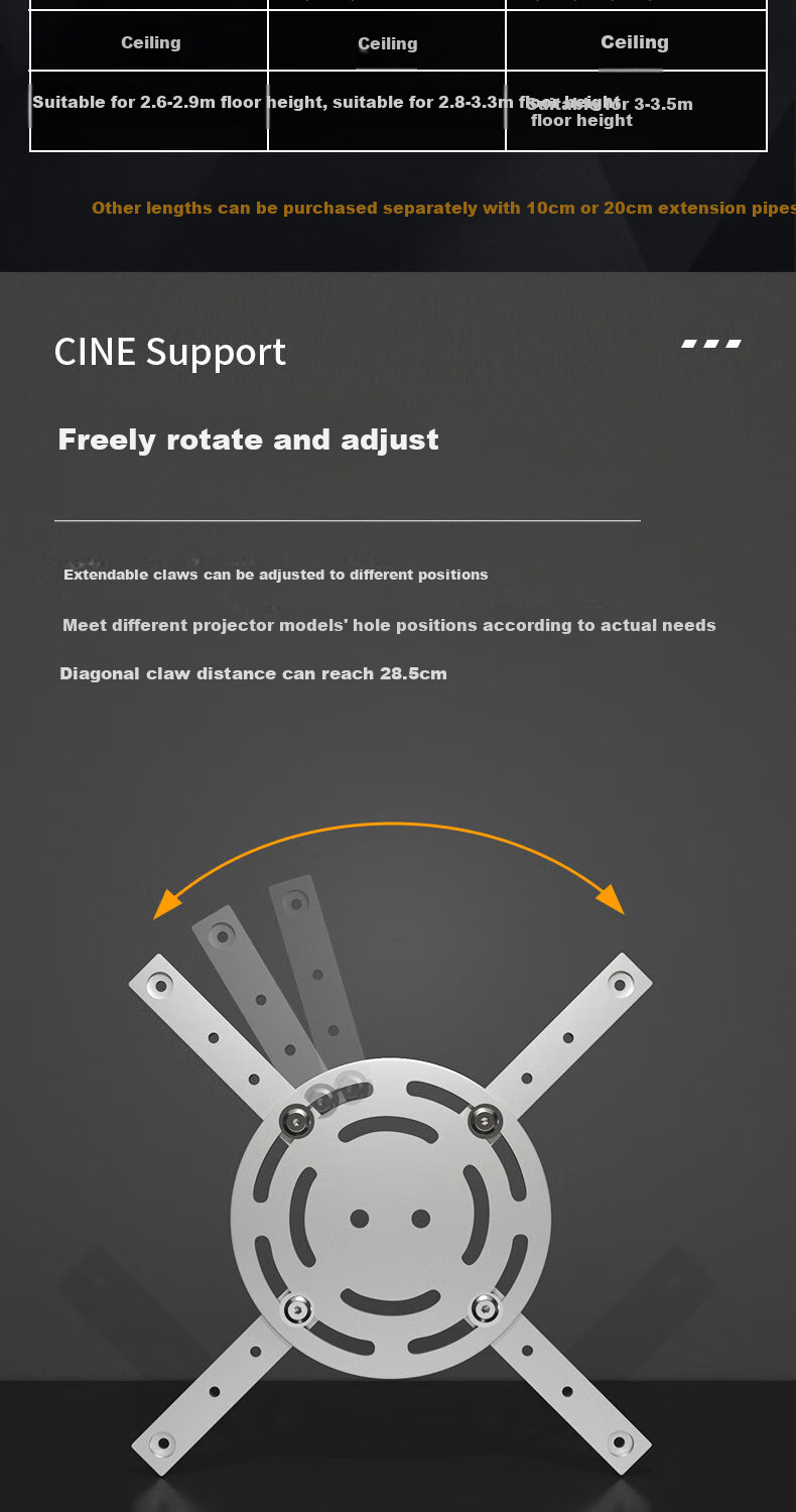 CINE Projector Ceiling Mount Bracket for Home Installation, Ceiling Support for Epson CO-W01/FH01, BenQ i750, UGREEN Q10, Orange Projector Ceiling Mount PH70-30 Silver 4