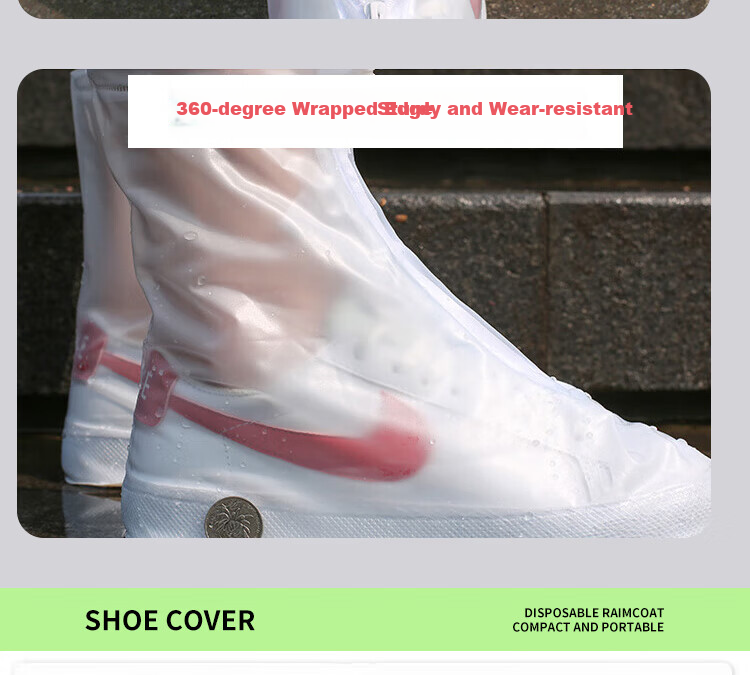 BWNK Waterproof Shoe Covers, Thick Rain Boots, Portable Non-Slip Wear-Resistant Rain Boots, White, Size XL 13