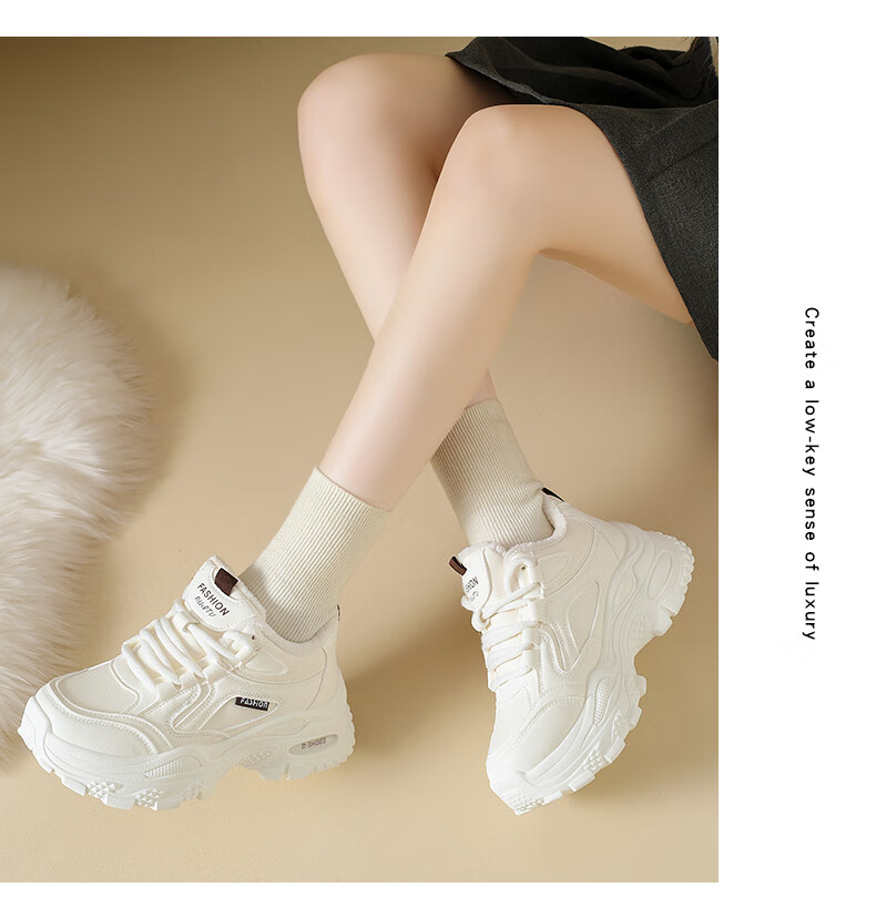 CARTELO Women's Winter Fleece Lined Dad Sneakers Warm Cotton High-Top Sports Casual Shoes 1665 Beige Size 38 4