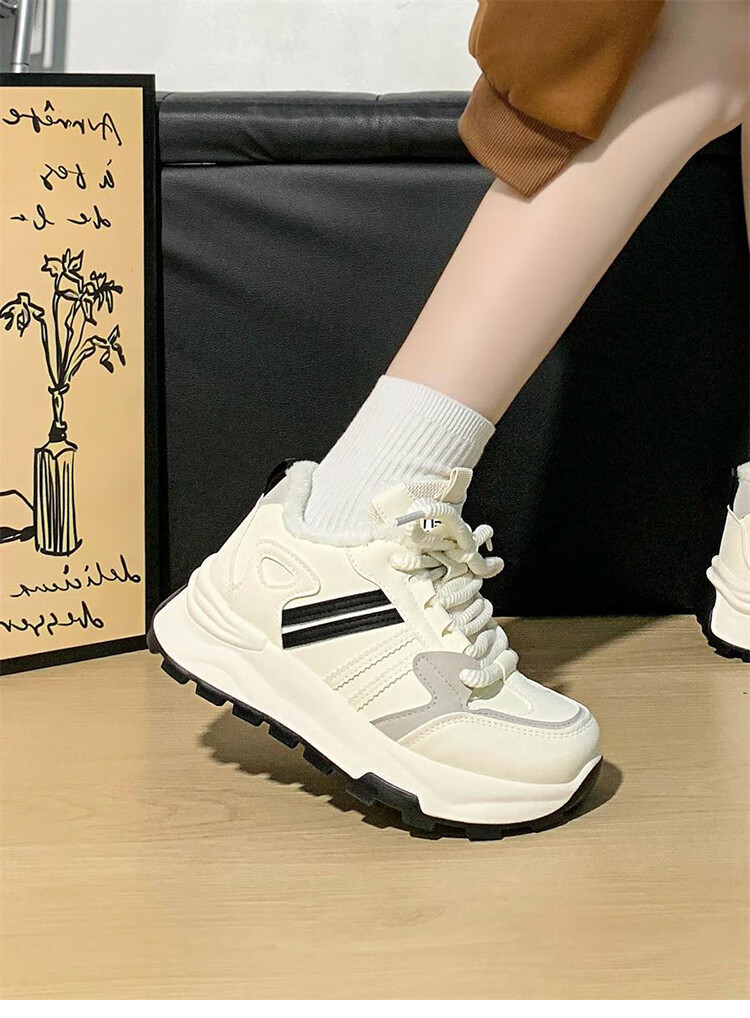 Renben Super Popular Couple Shoes Fleece Warm Unisex Sports Sneakers Women New Thick Sole Korean Style Versatile Dad Shoes 2
