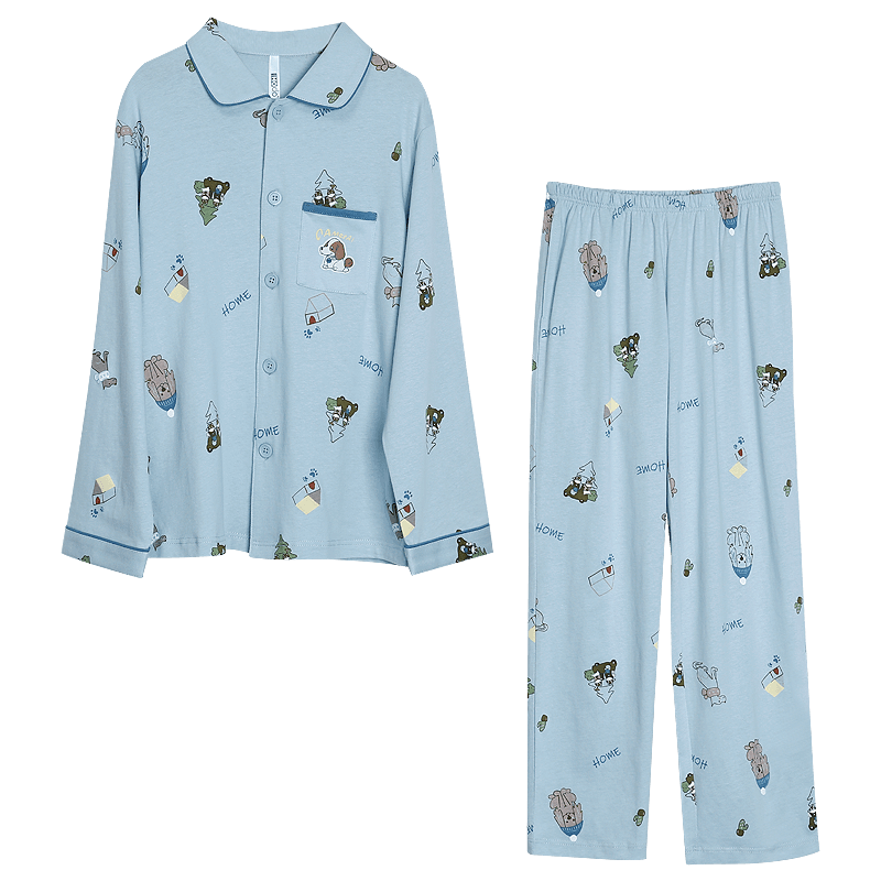 Hodohome Children's Pajamas, Boys' Class A Pure Cotton Loungewear, Cartoon All-Over Print Long-Sleeve Cardigan Set, 101 140