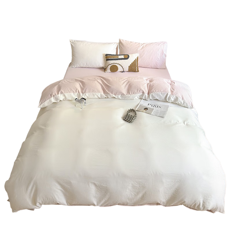 AVIVI Class A Washed Cotton Duvet Cover Single Piece, Single/Double Size, Home Use, 200*230cm, Cream Pink
