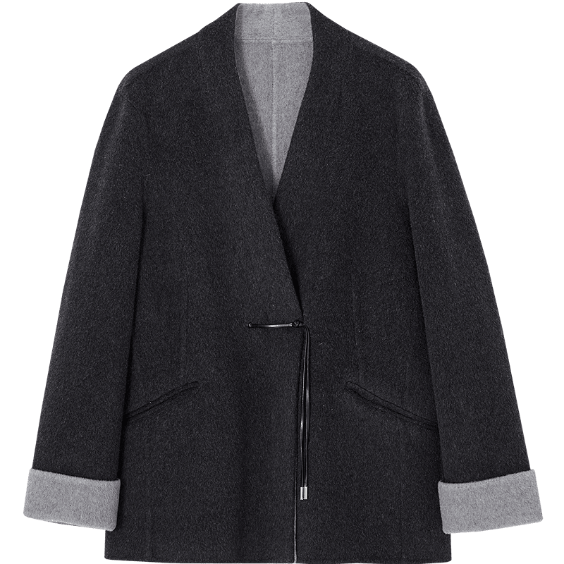 Dme [Ink Smoke Dense] Winter National Style New Chinese Buttoned Lambswool Double-Sided Wool Coat Loose Elegant Women's Jacket