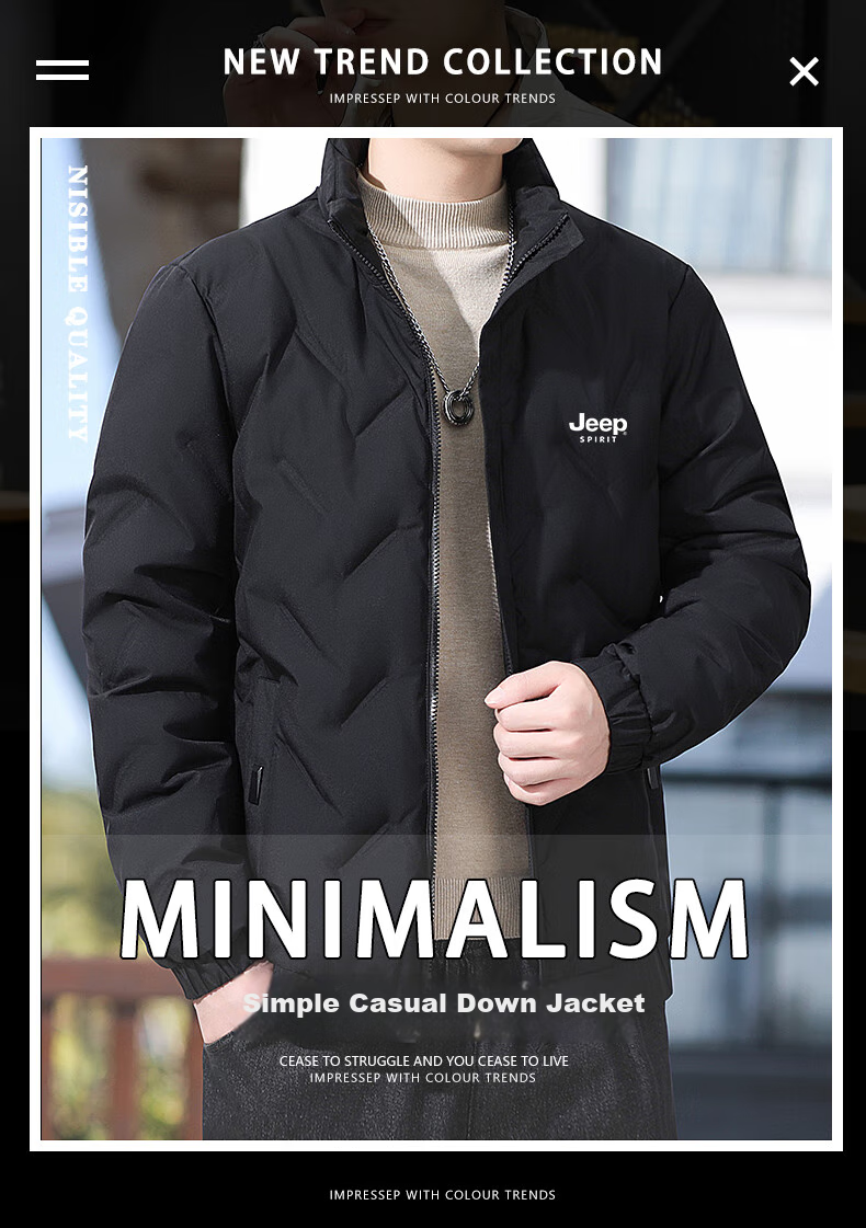 JEEP SPIRIT Men's Autumn Winter Down Jacket White Duck Down Thickened Warm Coat Black 5XL 1