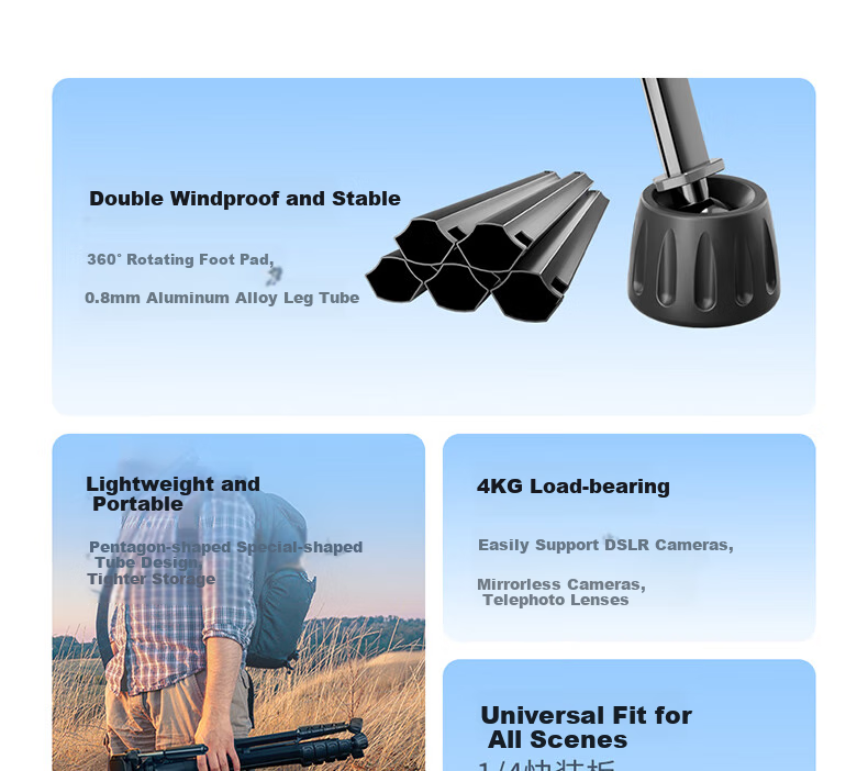 Zhuoer KF126 Camera Tripod, Live Streaming Stand, Tripod, Phone Mount, Multifunctional Photography, Mirrorless Camera Shooting, Suitable for Canon, Sony, Fuji, Nikon, Floor-Standing Portable Outdoor 3