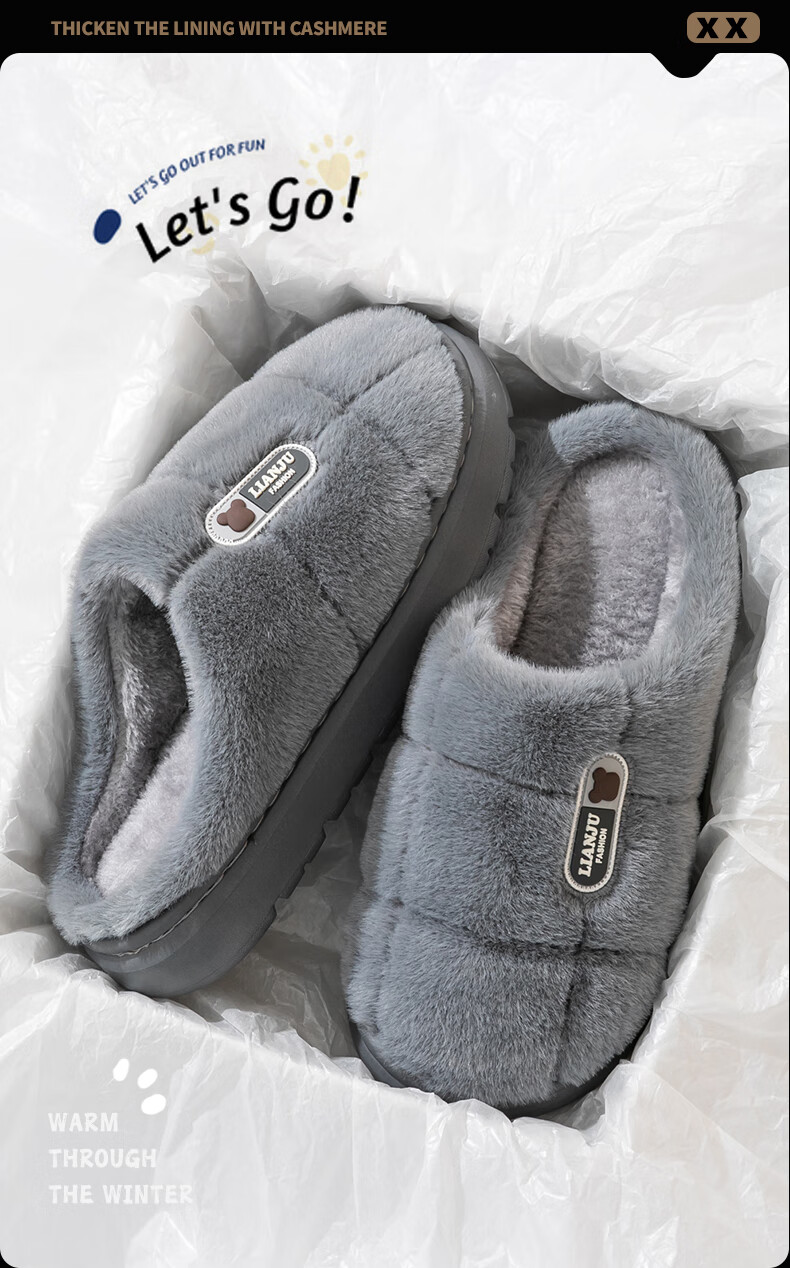YUZHAOLIN Unisex Winter Fashion Plush Warm Indoor Cotton Slippers YG881 7