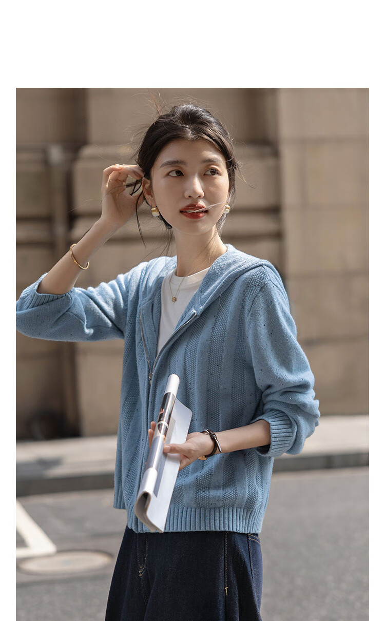 Demana Dot Yarn Cardigan Autumn Elegant Hooded Wool Blend Knit Sweater Women's Top 1