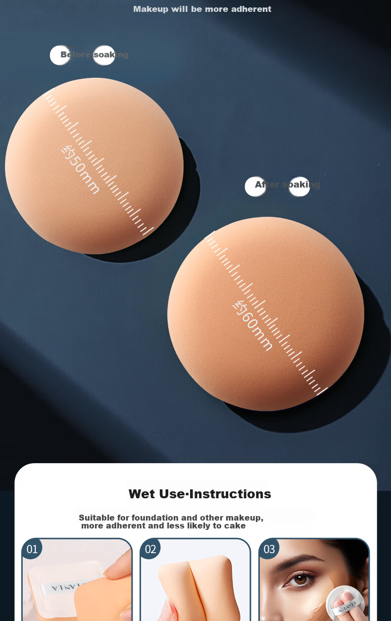 AOLANLA Air Cushion Powder Puff Set with 6 Puffs And Cleansing Solution, Dual-Use for Dry And Wet Foundation Application, Makeup Sponge Puff, Resistant to Powder Buildup 4