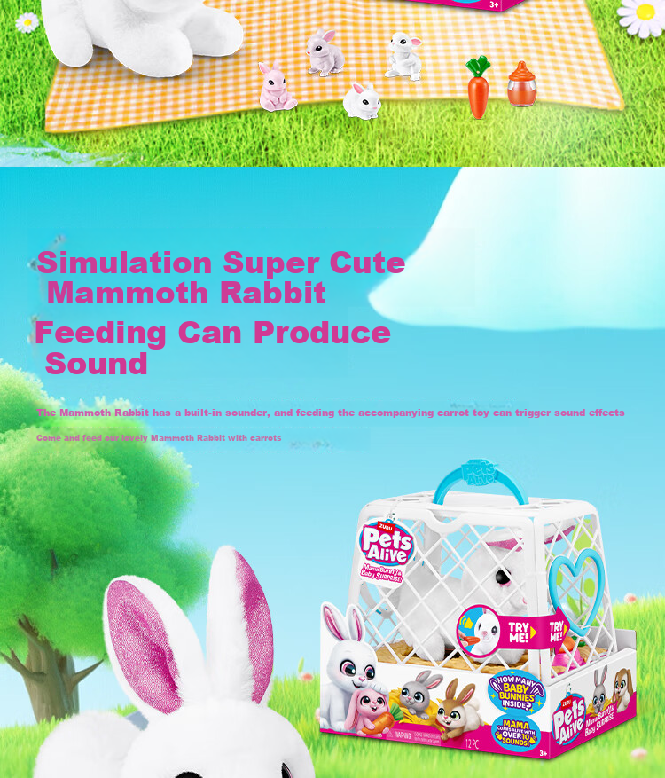 ZURU Pet Adorable Mammal Rabbit Electric Pet Interactive Feeding Toy with Sound, Cute White Rabbit Birthday Gift for Boys And Girls 3