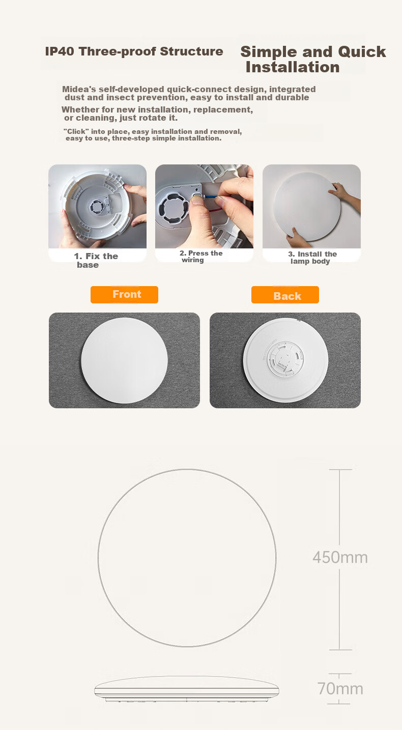 Midea LED Ceiling Light, Simple Design for Bedroom, Eye Protection, Blue Light Blocking, 48W Round Lamp, Smart Control Lighting Fixture, Mingxuan A1, Installation Included 9