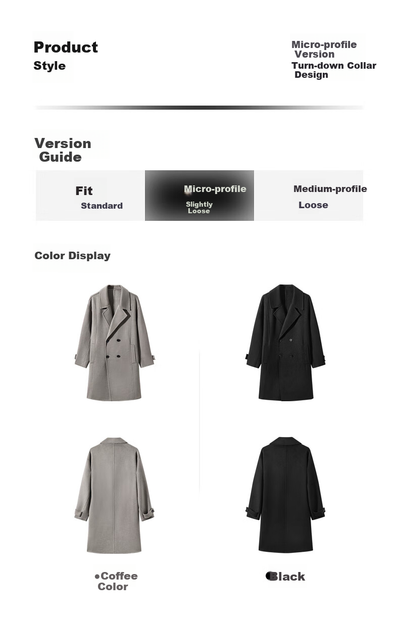 GXG Men's Long Wool Coat, Black, Winter 2024 New Product, Coffee Color, 185/XXL 6
