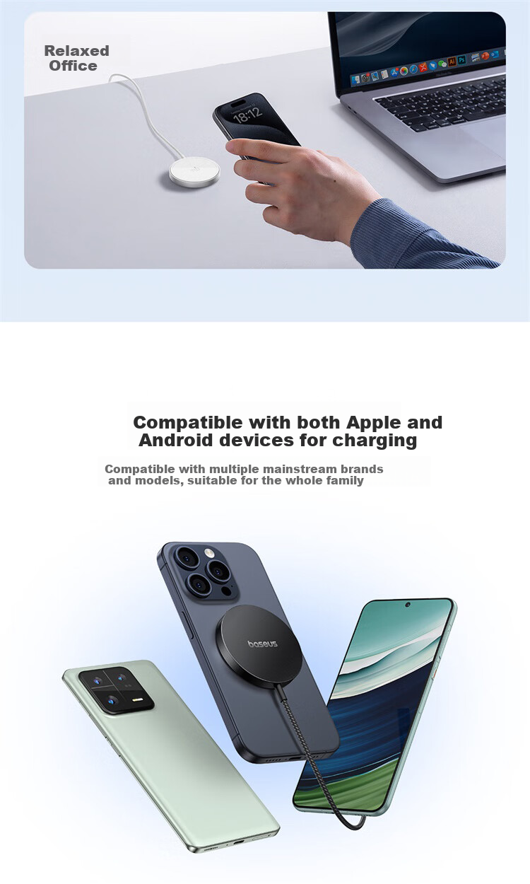 BASEUS Apple Wireless Charger, Supports MagSafe Magnetic Fast Charging, Qi2 Certified 15W Fast Charging for IPhone 18/17/16/15/14/13 Pro Max/PLUS Earphones 11