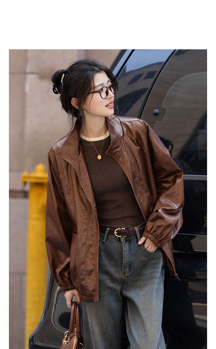 Demana [Hong Kong Style Time] Autumn Vintage Retro Old Coin Design Wrinkled Lapel Loose Small Size Women's Jacket 5