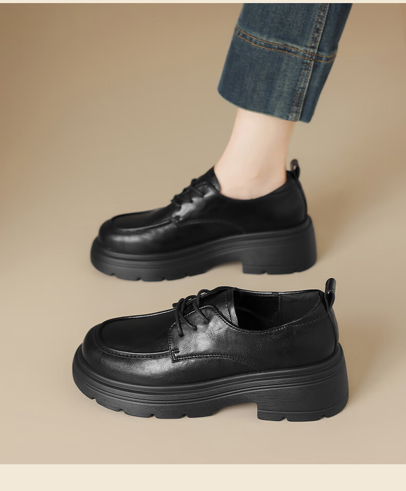 ZHR British Style Classic Retro Loafers for Women with JK Skirt Slip-On Thick Sole Leather Shoes AY273 Black Size 35 6