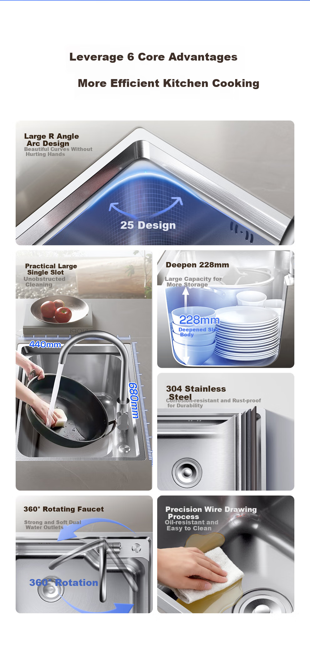 ARROW 304 Stainless Steel Sink, Single Bowl Kitchen Basin, Compact Dishwashing Sink [Renovation Subsidy 15%] 6