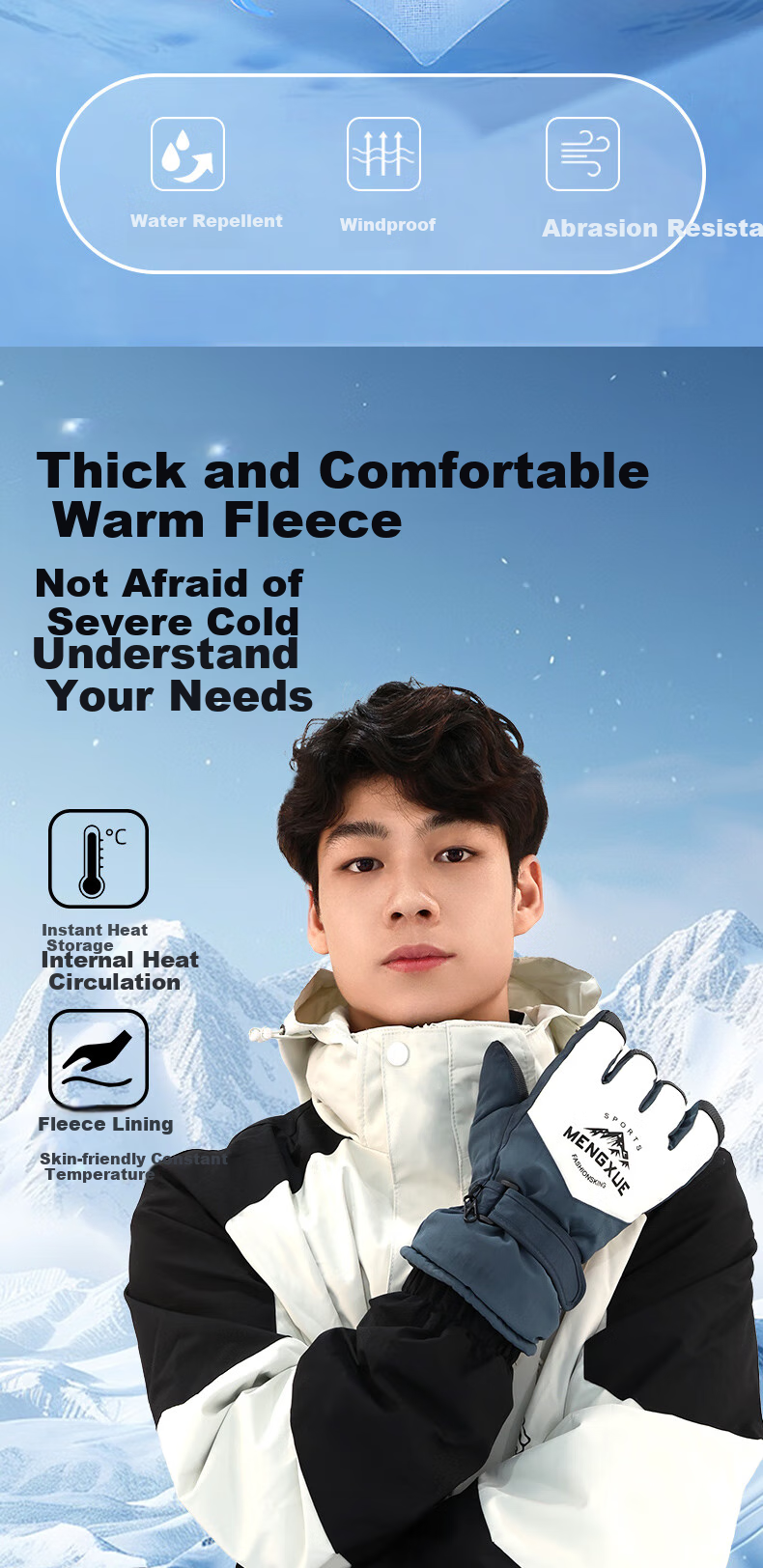 BOSHUJIAN Winter Gloves for Cycling And Skiing, Thickened Warm Gloves for Men And Women Students, Water-Repellent Windproof Cold-Resistant Winter Gloves 6