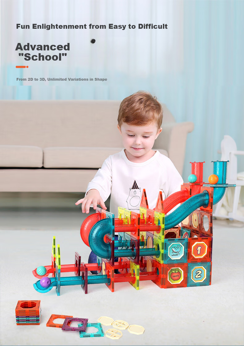 Aomengxing Magnetic Tiles, 185-Piece Set, Children's Toy, Ages 3-6, Magnetic Tube Building Blocks, Large Particles, Assembly Toy, Baby Birthday Gift 7