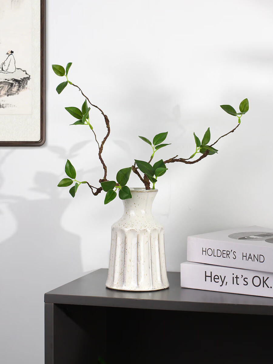 Qiju Yaji Artificial Green Bud Branches Chinese Zen Style Homestay Tea Room Green Leaf Flower Arrangement Decoration INS Style Set of 2 20399 1