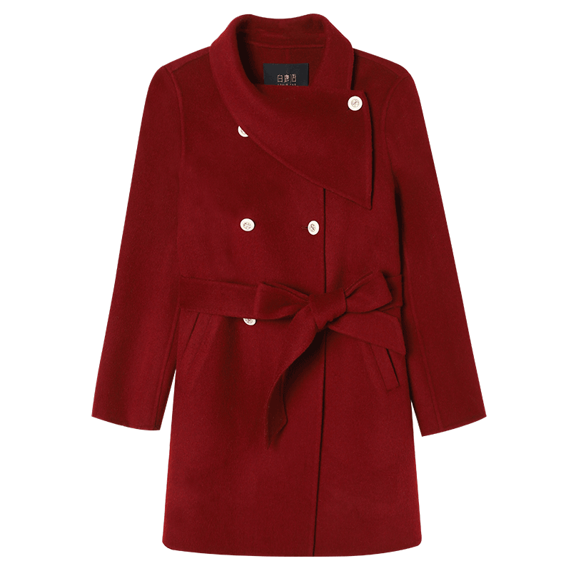 Bailuyu Qianjinfeng Wool Blend Double-Faced Woolen Coat 25 Winter New Year Red Mid-Length Elegant Women's Coat Red L