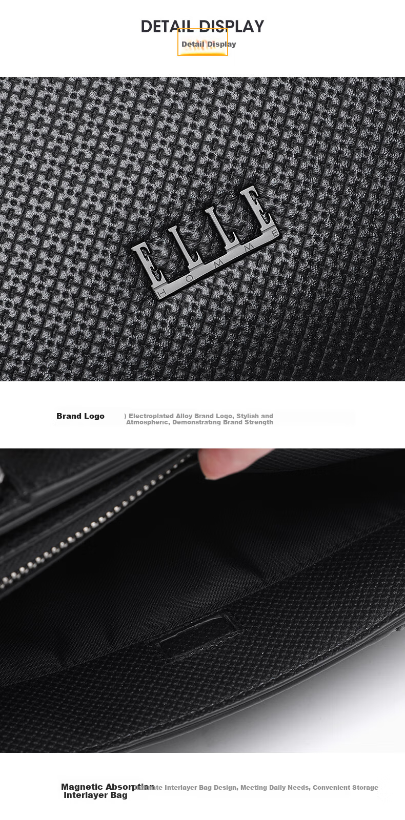 ELLE HOMME Men's Business Briefcase, Light Luxury Top-Grain Leather Handbag, Large Capacity Casual Laptop Bag, 2810 Black 6