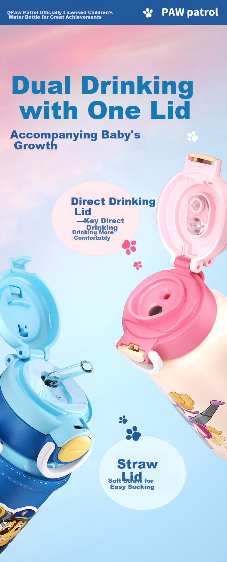 CMSH Wangwangdai Children's Water Bottle, Large Capacity, 316 Food-Grade Double-Drinking Insulated Cup, School-Specific Water Bottle, Aqi 540ml 5