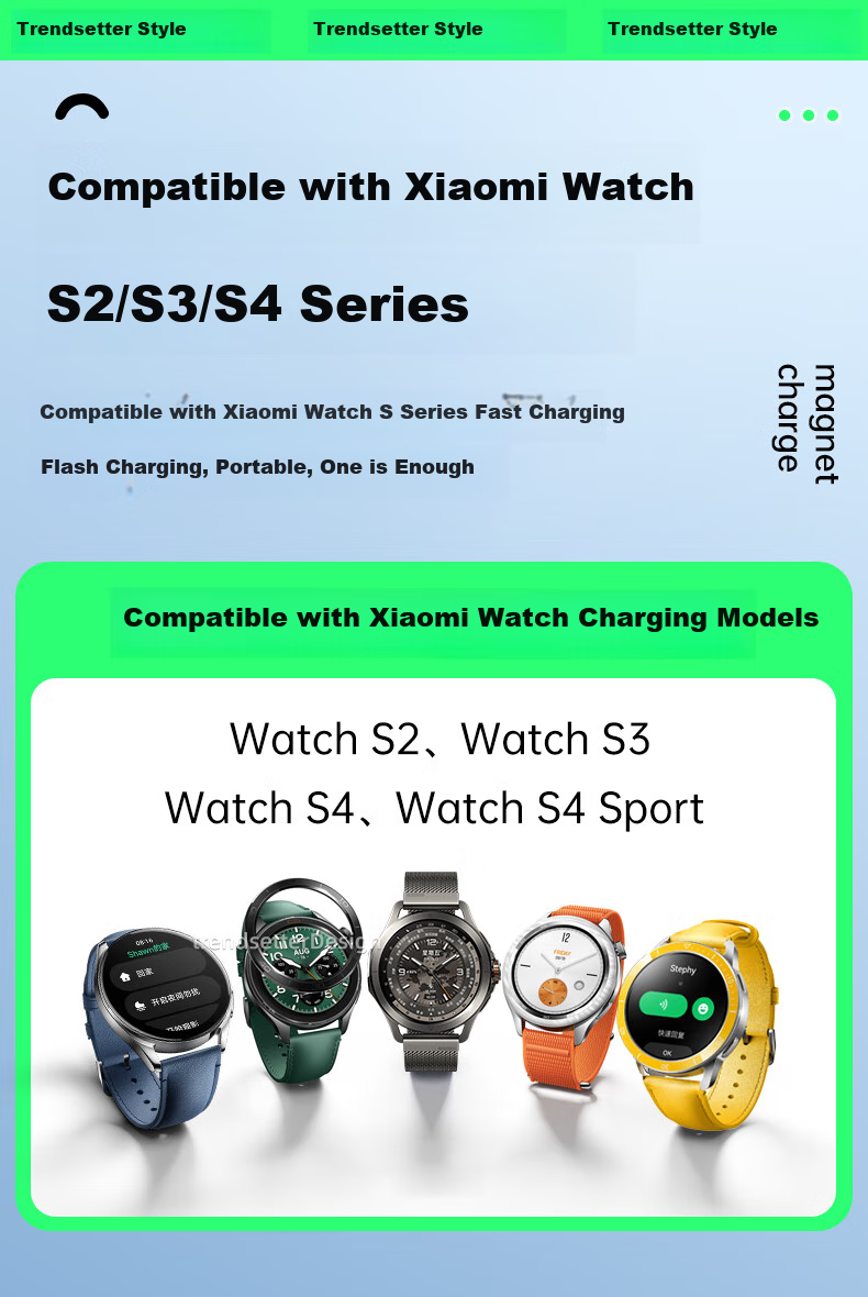 Chaofan Compatible Charging Cable And Charger for Xiaomi Watch S2/S3/S4 Sport, Original Watch S2/S3/S4 Sport Wrist ECG Blood Pressure Monitor Watch Magnetic Charging Dock for Second And Third Generation Models 3