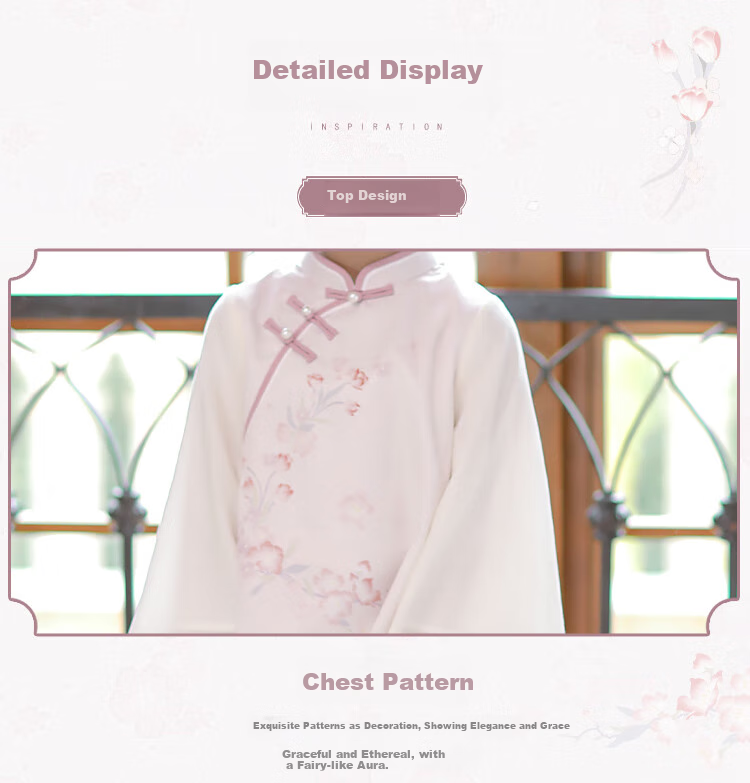 Qibo Hanfu Girls' Spring And Autumn 2026 Mid-Autumn Festival New Style Chinese-Style Tang Suit Children's Outfit Set, Floral Rain Pink, Size 140 1