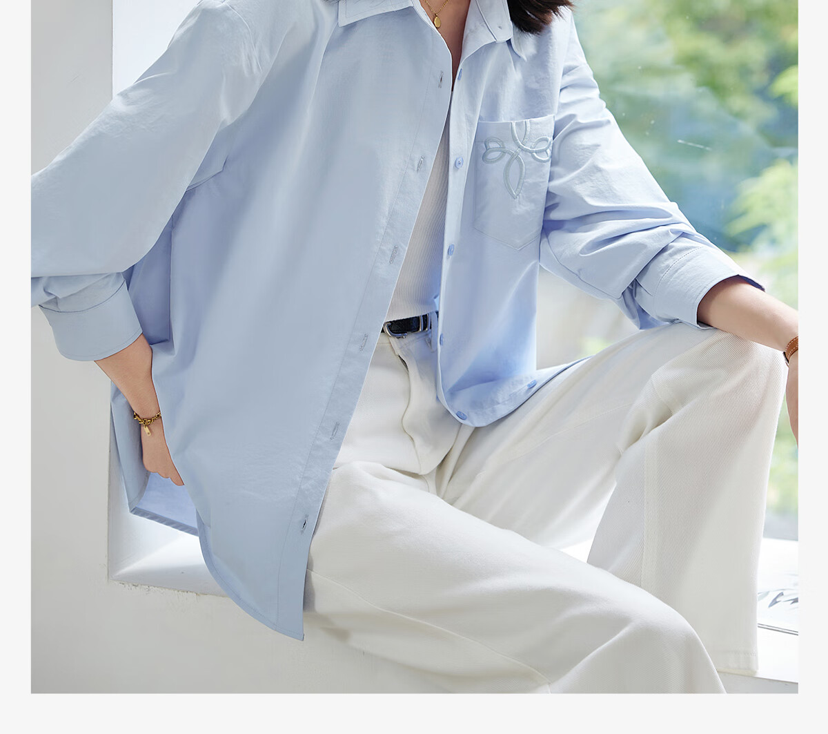 Chushen Women's Spring and Autumn Long Sleeve Shirt Embroidered Pocket Design Loose Simple Commuter Blouse S143C2031 1