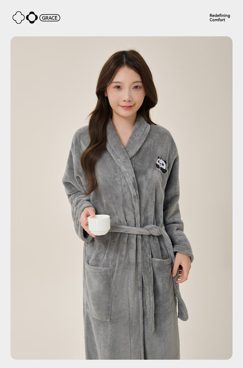 Graceful Women's Absorbent Quick-Dry Thickened Bathrobe Towel Warm Autumn Winter Spa Sleepwear Wrap Pink 3