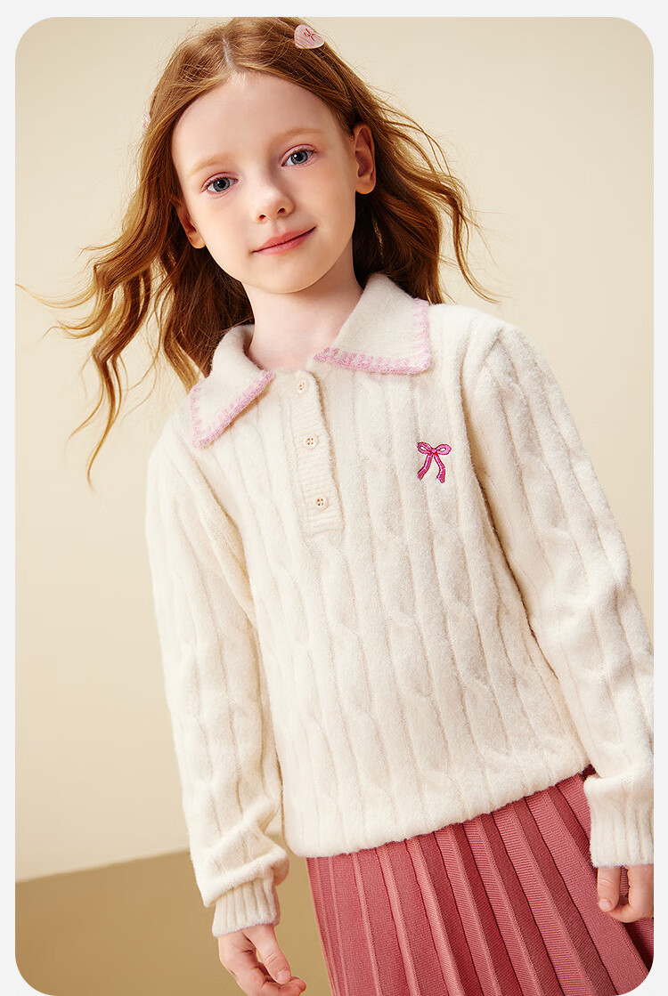 Minibala Kids Girls Mother-Daughter Sweater 2025 Winter Sweet College Style Polo Collar Knitwear 2