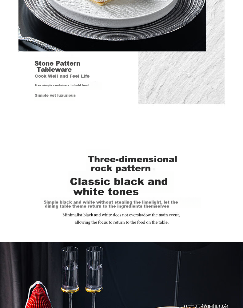 CERAMICS Japanese Underglaze Ceramic Bowl And Plate Dinnerware Set, Housewarming Gift, Black And White Rock Pattern, 29-Piece Gift Box Set for Mid-Autumn Festival 5