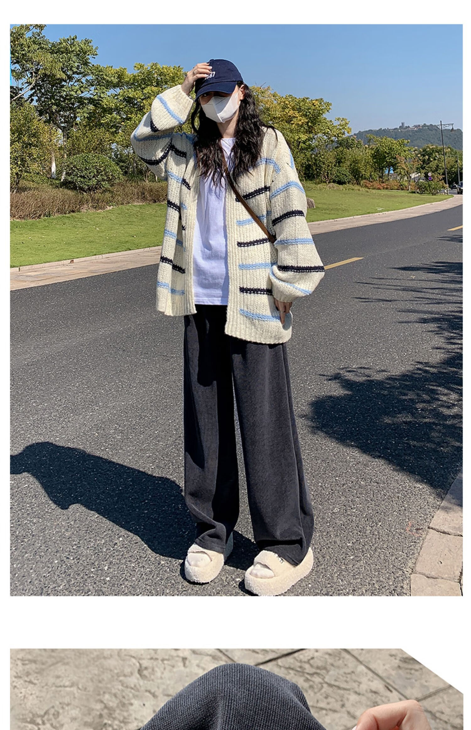 Langsha Women's Casual Pants, New Spring And Autumn 2026 Style, Petite Fleece-Lined Wide-Leg Pants, Korean-Style Slimming And Heightening Effect, European Velvet Trousers 16