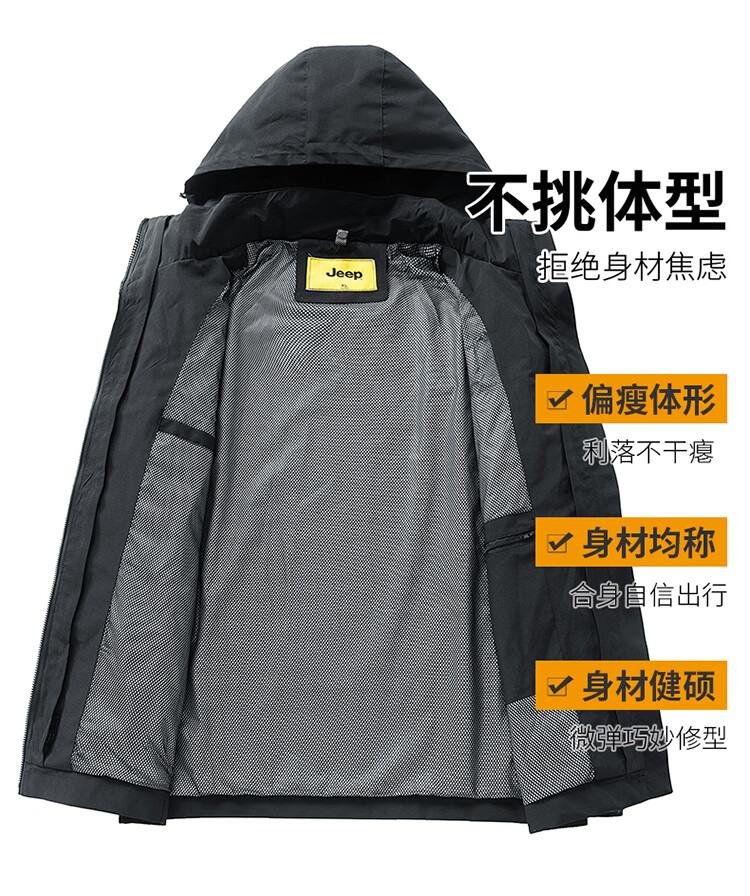 JEEP Men's Jacket Autumn Winter Casual Workwear 3-in-1 Functional Coat Black 4XL 1