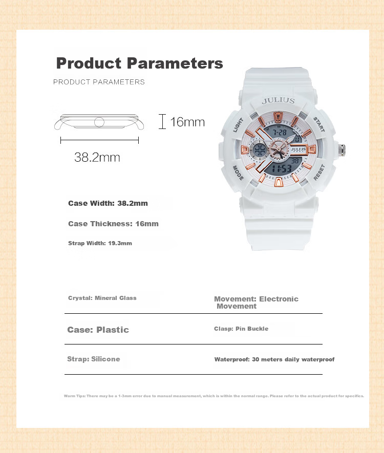 Julius Watch for Women, Instagram Style Unicorn Fashion Sports Student Luminous Unisex Electronic Watch White JA-1276A 12