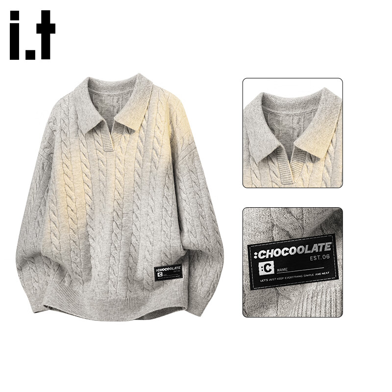 :CHOCOOLATE IT Vintage Collar Knit Sweater Men Autumn New Trendy Loose Casual Pullover Morning Light Apricot M
