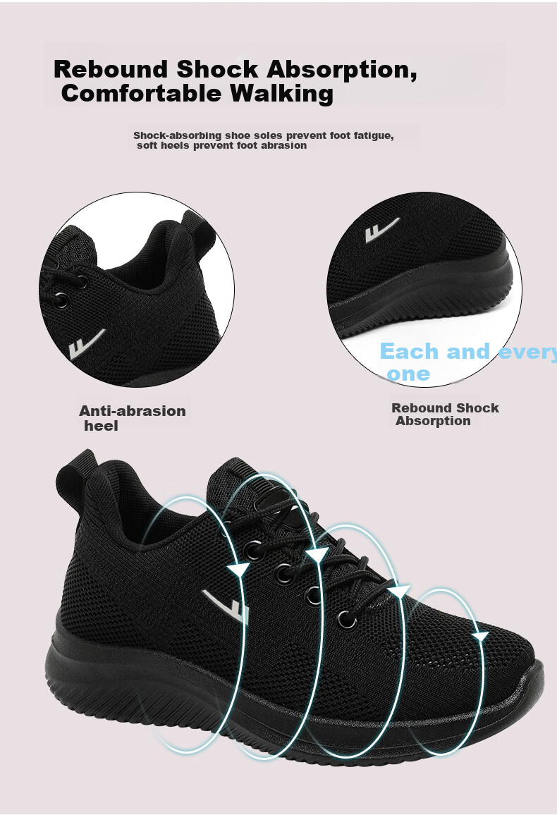 Huili Walking Shoes, Comfortable for Spring And Autumn, Lightweight Sneakers for Women, Non-Slip, Soft-Soled, for Middle-Aged And Elderly, Model 1508, Black, Size 35 1