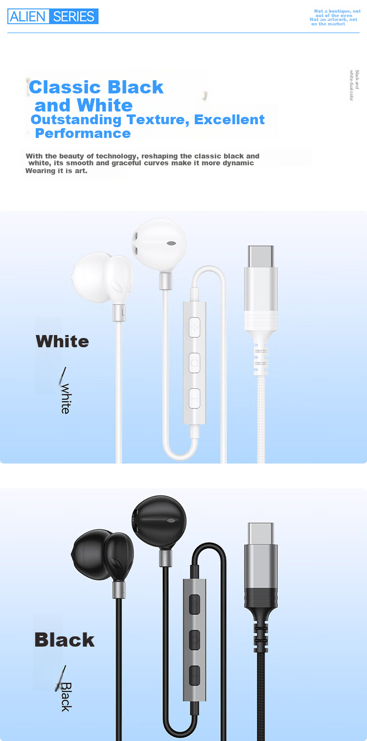 DOOSEYUON [2025 Alien Edition] Apple Wired Earphones Type-C Compatible with IPhone 17 Plus, 16, 15 Pro Max, IPad Pro, Huawei Nova 13 3