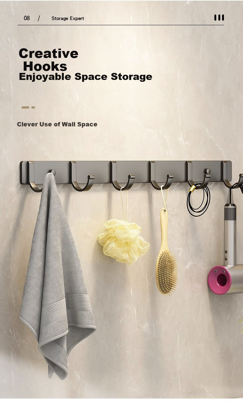 100-Character No-Drill Kitchen Hook Strong Space Aluminum Adhesive Hook Over Door Clothes Hook Bathroom Rack 12