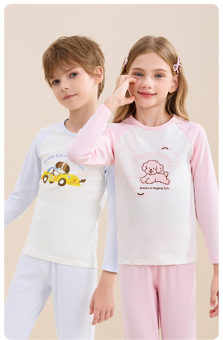 THREEGUN Kids Class A Soft Stretch Cotton Crew Neck Boys Girls Underwear Set Angel Pink 140 2