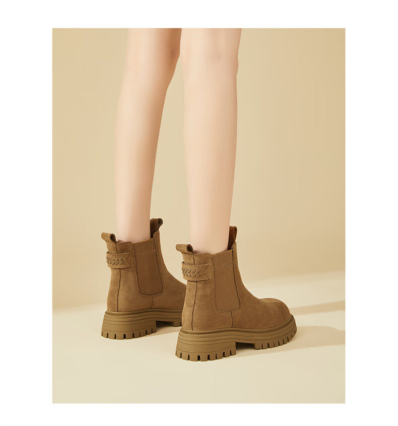 DAPHNE Women's Platform Chelsea Boots, Fashionable Versatile Fleece-Lined Short Boots, Vintage Yellow Boots, Smokestack Boots, Mocha Brown, Size 37 3