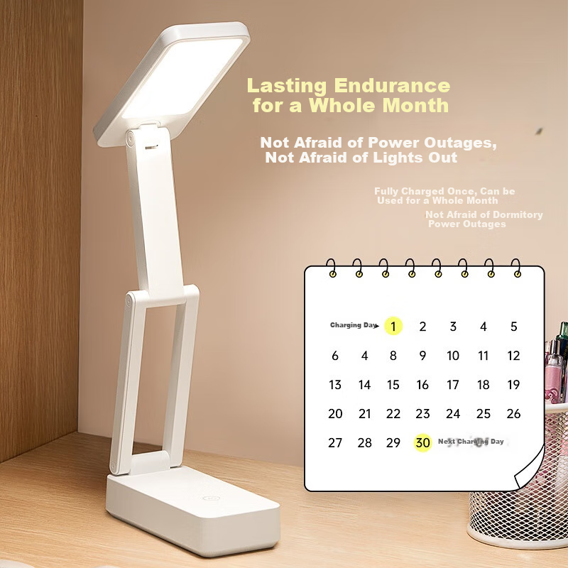 Kufire Rechargeable Desk Lamp for College Dormitory, Bedside Lamp, Eye Protection Lamp, Study-Specific Foldable Small Table Lamp with Ultra-Long Battery Life