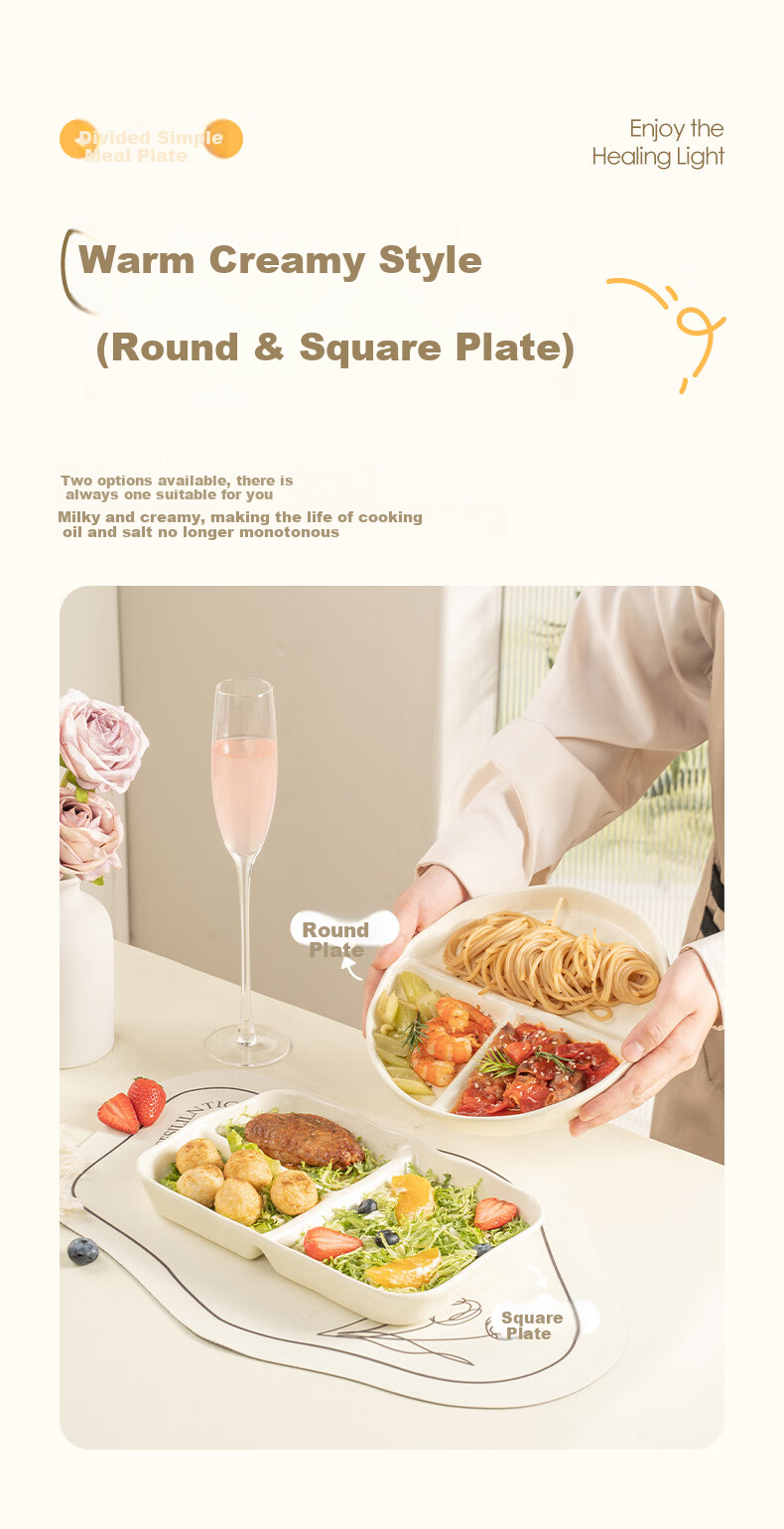CAIZHI Ceramic Divided Plate, Compartmentalized Dining Plate, Student Breakfast Plate, Dumpling Plate, Fruit Plate, 211 Low-Fat Plate CZ6968 4