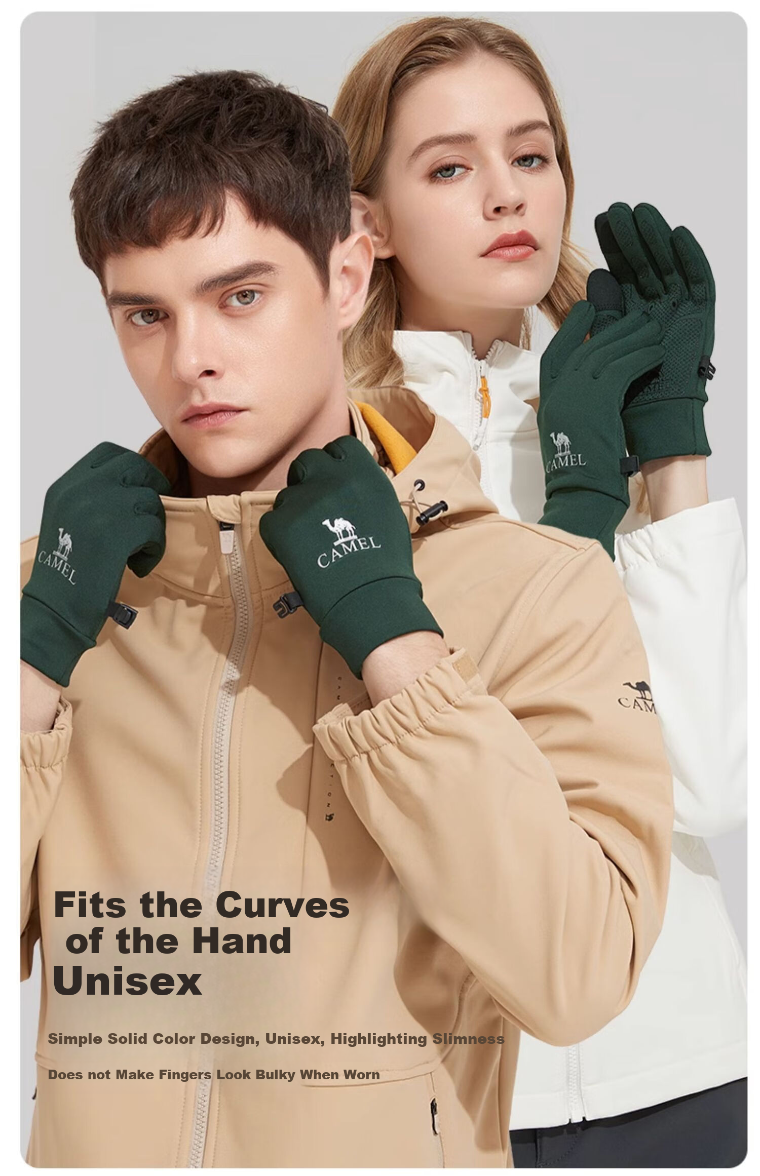 CAMEL Running Gloves for Women, Outdoor Sports Touchscreen Gloves for Men, Non-Slip Thin Fleece-Lined Warm Gloves 1T32264472 Carbon Gray L 9