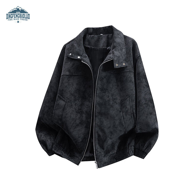 Dingfengbaoluo American Style Suede-Like Men's Jacket Autumn Suede High-End Casual Loose Retro Coat DX06 Black XL