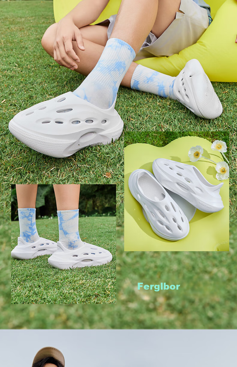QIAODAN Crocs-Style Perforated Shoes for Men, Summer Breathable Soft Elastic Casual Sandals, Outdoor Beach Sports Slippers 17