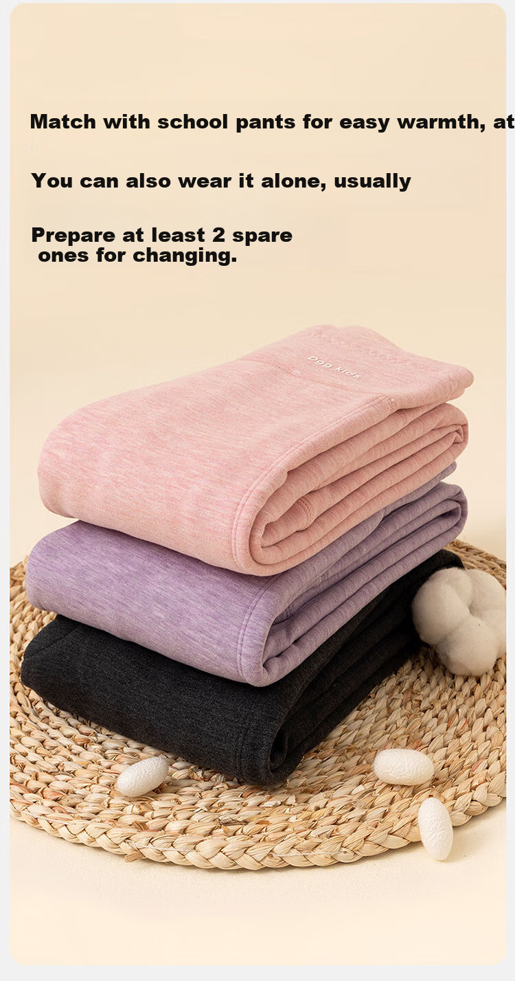 Dingguagua Children's Fleece-Lined Thick Warm Pants, Autumn And Winter Girls' High-Waist Cotton Pants, School Uniform Essential, Inner Wear Single Autumn Pants, Purple 140 8