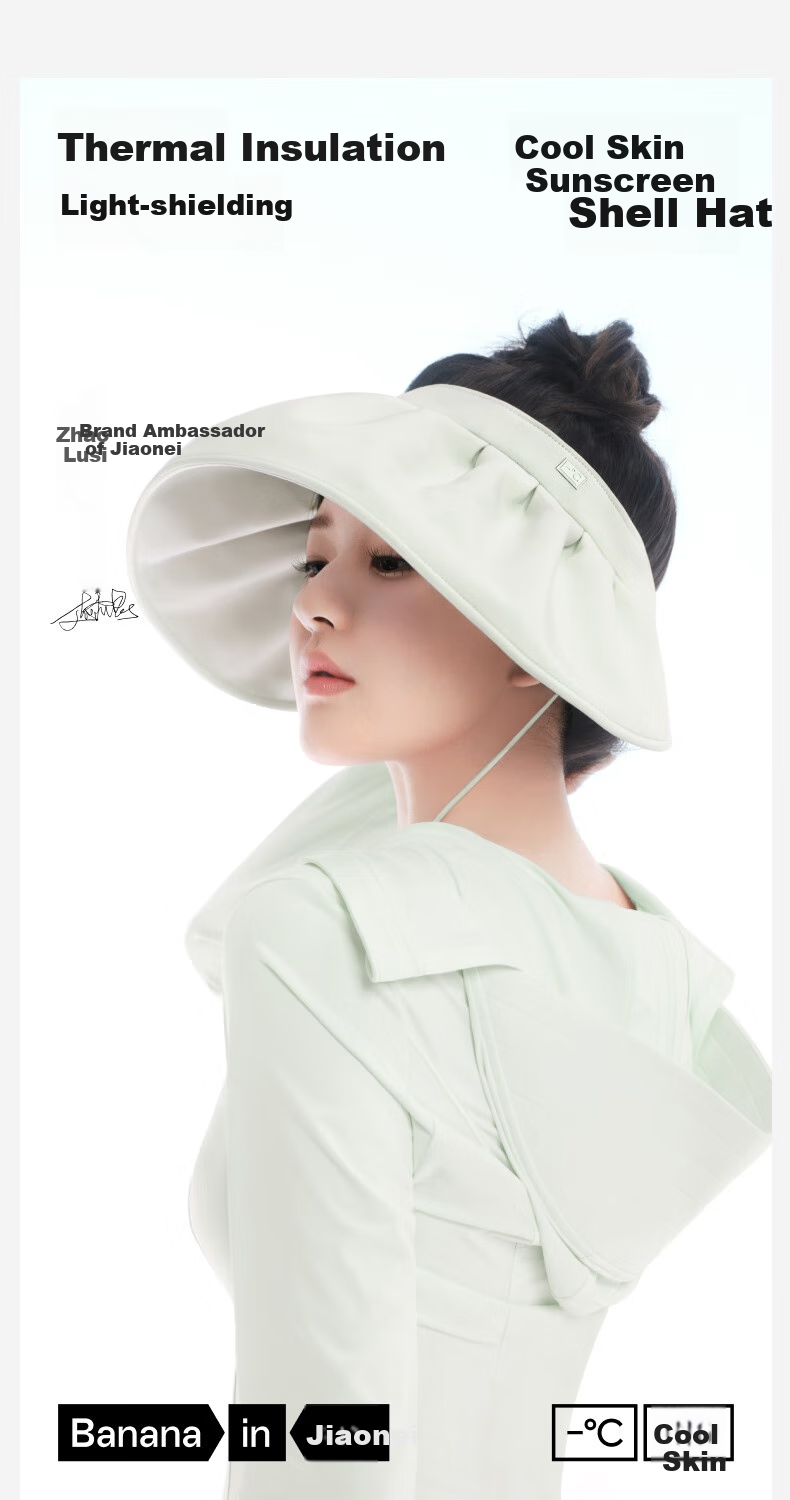 Bananain Liangpi Series Women's Sun Protection Hat with Wide Brim, UV-Resistant Visor Cap, Sunshade Hat, Cream Blue, F 5