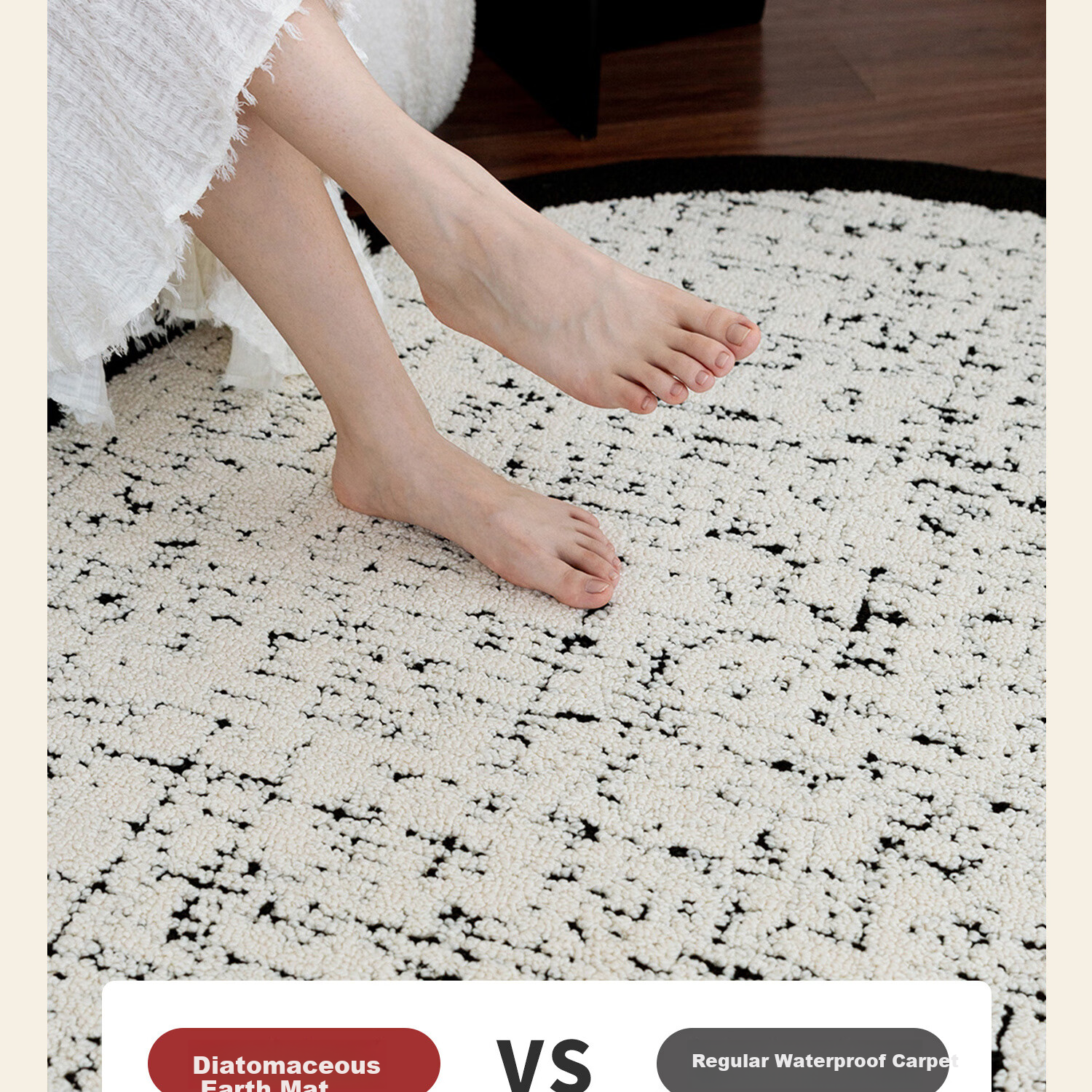 Shengwaluding Circular Carpet Mat for Bedroom, Sofa, Living Room, Luxurious Feel, Waterproof, Stain-Resistant, Washable Bedside Rug, Computer Chair Floor Mat 12