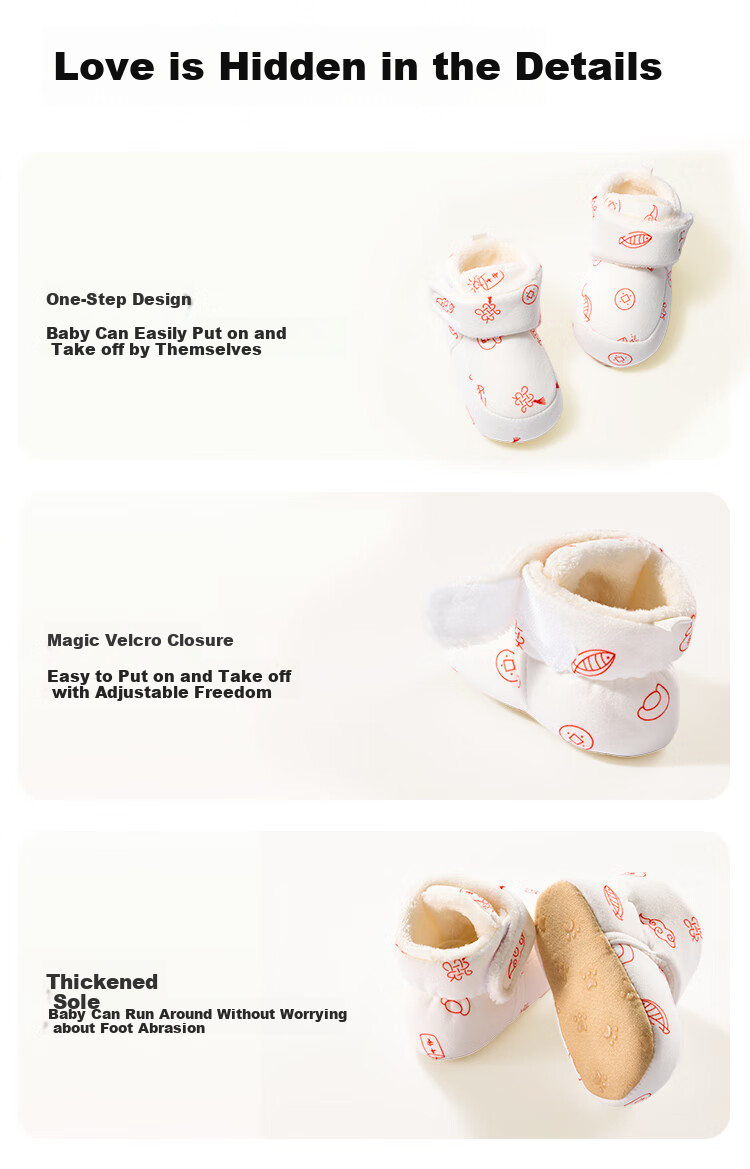 AIBEDILA Infant Walking Shoes Autumn And Winter Style for 0-12 Months Pre-Walking Babies, Soft-Soled Cotton Shoes for Young Infants, Warm in Winter 10